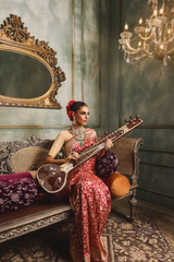 HOV EXCLUSIVE REAL ZARI HANDLOOM BANASARI KATAN SILK SAREE - JAANGLA BEL DESIGN - RED - 119