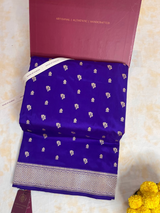 HOV EXCLUSIVE HANDLOOM BANASARI KATAN SILK SAREE - PURPLE - BIG BUTA PAISLEY-110