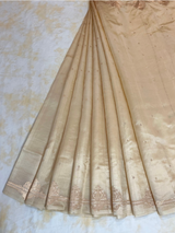 HOV HANDLOOM KADHUA BANARASI KATAN SILK SAREE - BUTIDAR - BEIGE - 110-02