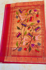 HOV EXCLUSIVE HANDLOOM PAITHANI SILK SAREE - SINGLE MUNIYA - Pink - 023