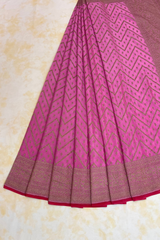 HOV Handloom Banarasi Crepe Silk Saree -  Copper Zari All Over- Baby Pink - 078