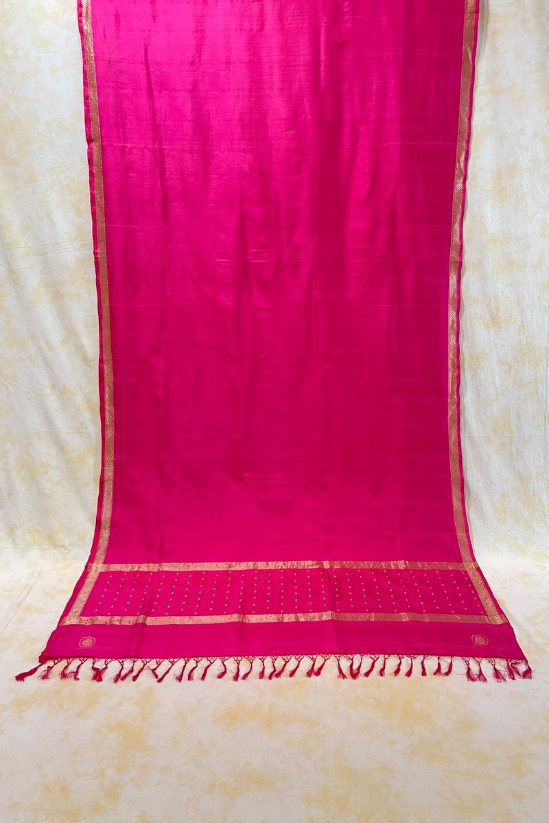 HOV Exclusive Pure Zari Handloom Banarasi Silk Saree - Pink Plain Silver Zari Kasturi - 034