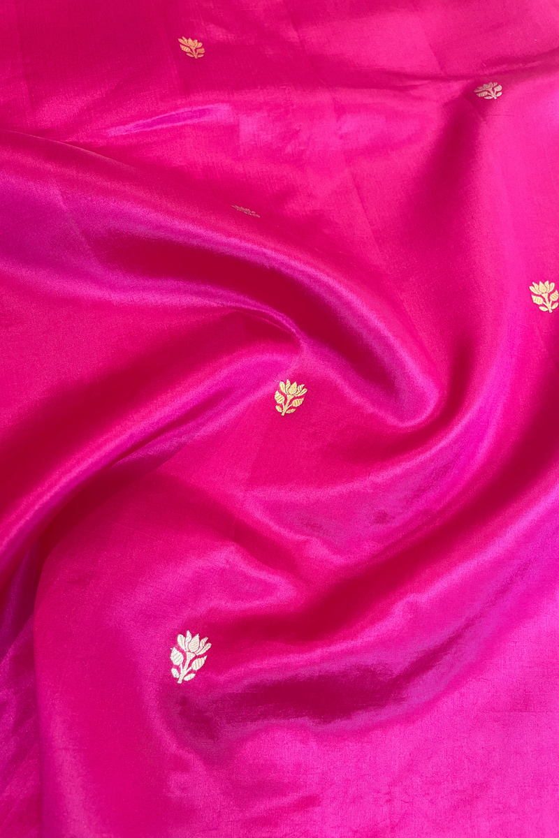 HOV Handloom Banarasi Katan Silk Saree - Butidar Kadhua -Double Dove Border Pink - 064