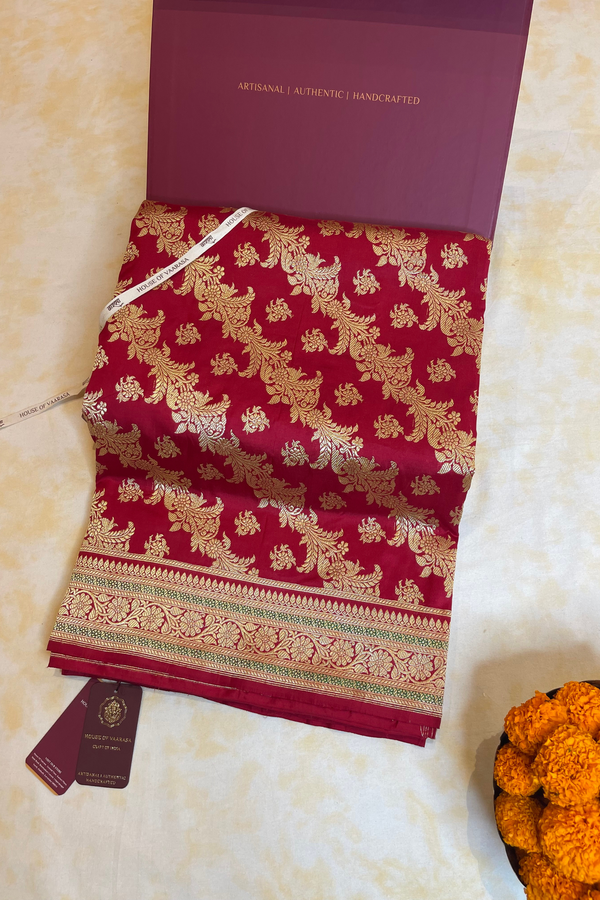 HOV Exclusive Pure Zari Handloom Banarasi Silk Saree - Jaangla  Minedar - Red - 055