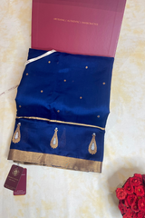 HOV Handloom Chanderi Silk Saree - Border Paisley Buta - Dark Blue - 54-03-04
