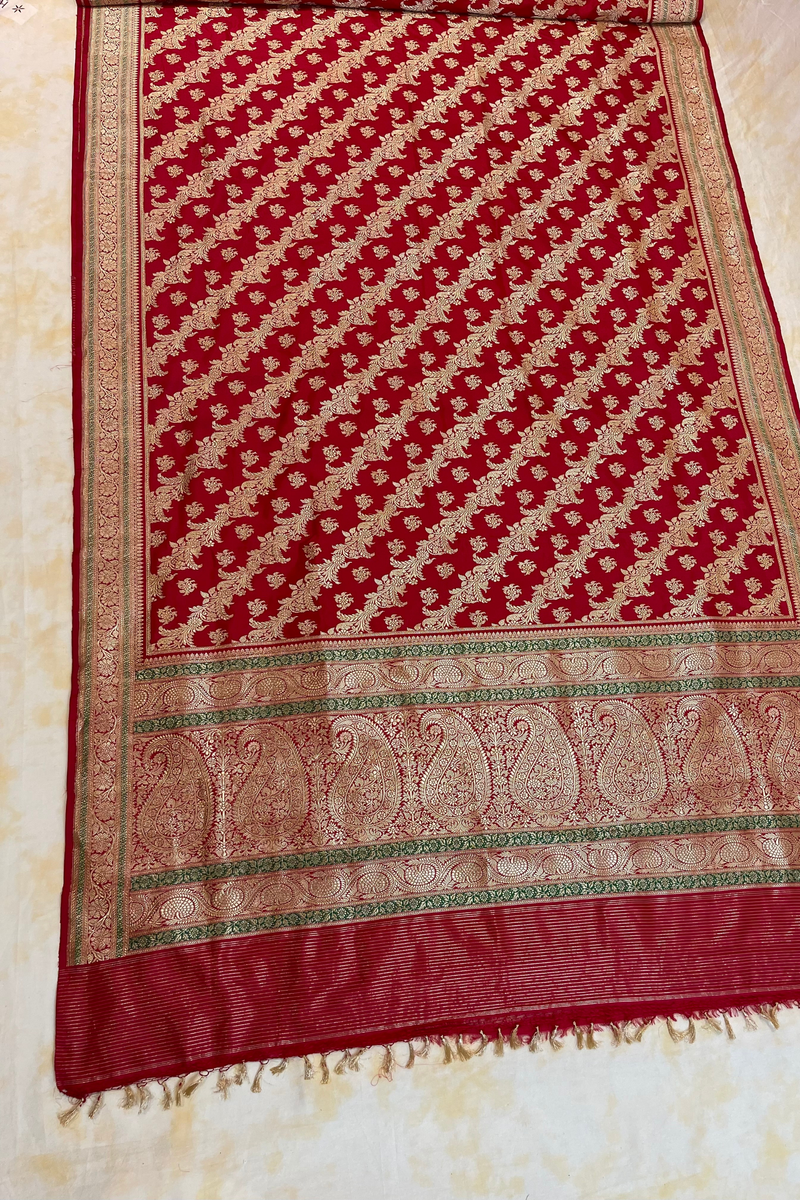 HOV Exclusive Pure Zari Handloom Banarasi Silk Saree - Jaangla  Minedar - Red - 055