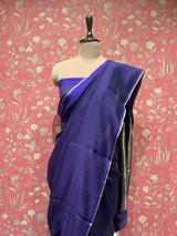 HOV HANDLOOM CHANDERI SAREE - PLAIN STRIPE TEAL - PURPLE - 096