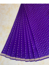 HOV EXCLUSIVE HANDLOOM BANARASI KATAN SILK SAREE - BLUE - CHAMELI BUTA SMALL BORDER - 112