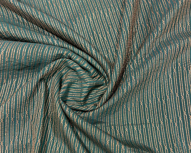 Handloom Fekua Banarasi Khaddi Georgette Silk Saree - Striped - Green