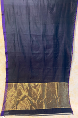 HOV HANDLOOM CHANDERI SAREE - PLAIN STRIPE TEAL - MIDNIGHT BLUE - 097