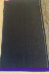 HOV HANDLOOM CHANDERI SAREE - PLAIN STRIPE TEAL - MIDNIGHT BLUE - 097