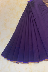 HOV HANDLOOM CHANDERI SAREE - PLAIN STRIPE TEAL - PURPLE - 096