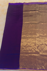 HOV HANDLOOM CHANDERI SAREE - PLAIN STRIPE TEAL - PURPLE - 096