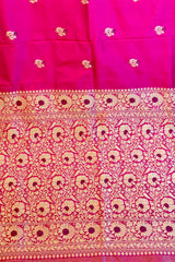 All Gold Zari Handloom Kadhua Banarasi Katan Silk Saree - Butidar - Cherry Pink