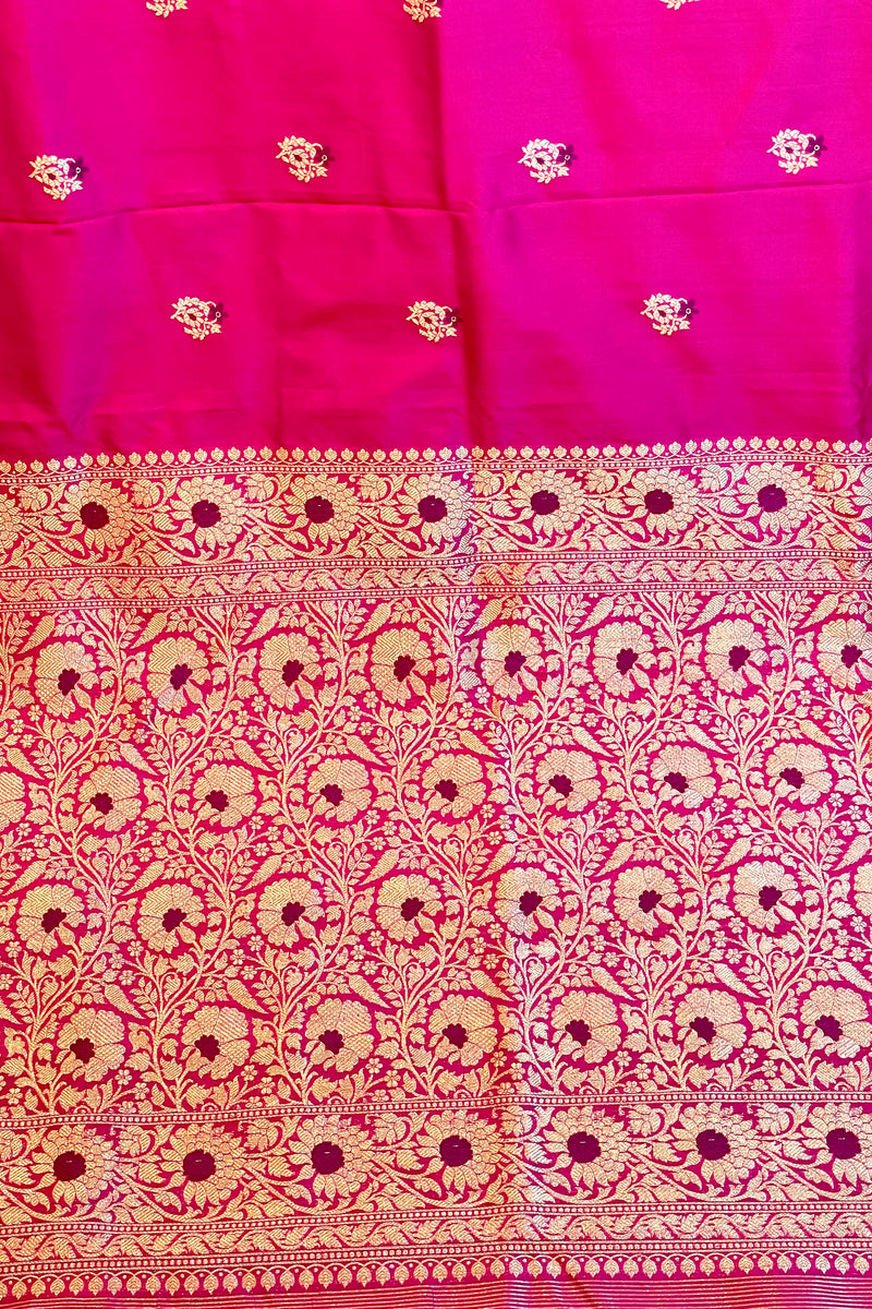 All Gold Zari Handloom Kadhua Banarasi Katan Silk Saree - Butidar - Cherry Pink