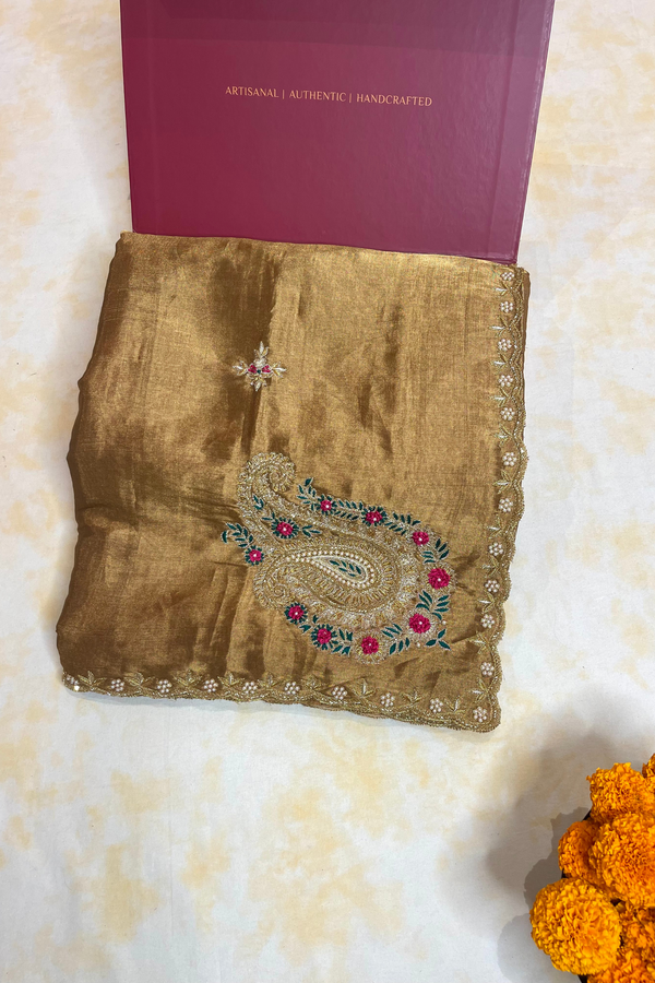 HOV Handloom Chanderi Full Tissue Saree - Handwork Paisley - 005-01