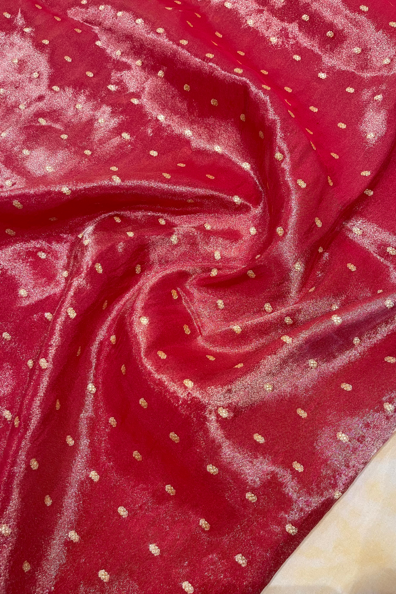 HOV Exclusive Pure Zari Handloom Banarasi Tissue Silk Saree - Red Silver Zari Kasturi - 026