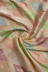 HOV Exclusive Handloom Banarasi Katan Silk Saree - Checks - Rangakat- Off White Green  - 107