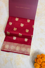 HOV Exclusive Real Zari Handloom Banarasi Katan Silk Saree - Custom Made Gold Border - Red  - 108