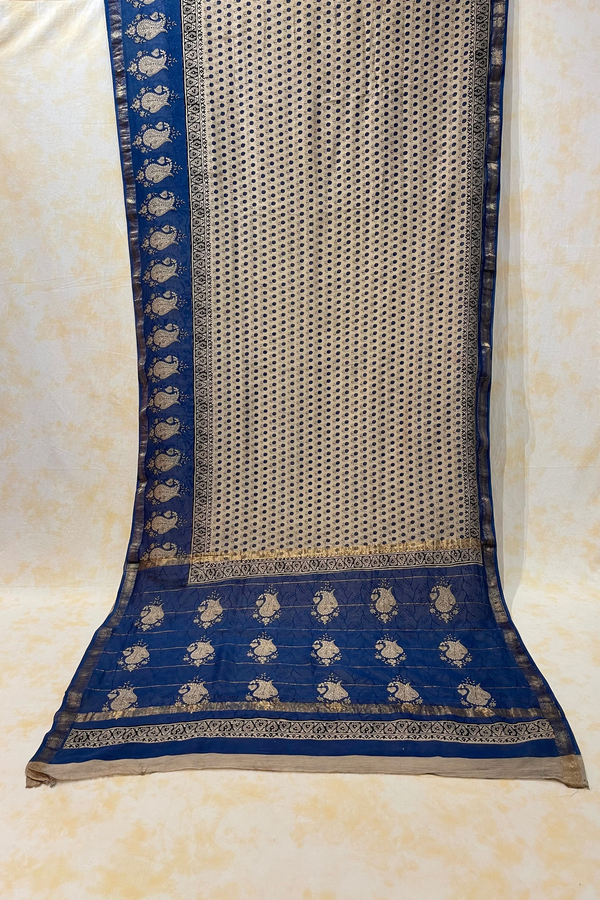 HOV Hand-Block Print Saree Zari Border - 005-01