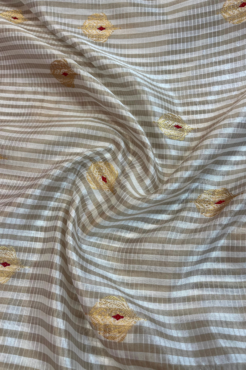 HOV Handloom Chanderi Silk Saree - Kota Silk Feather - White - 045