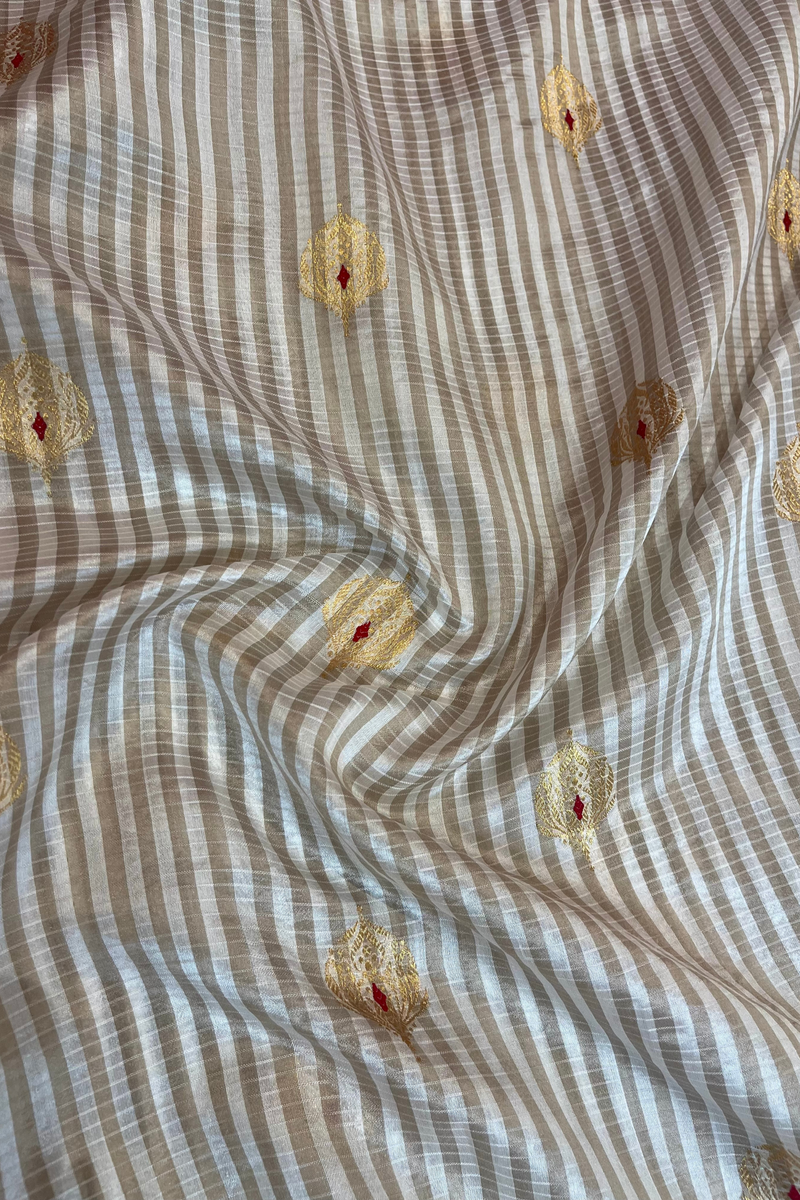 HOV Handloom Chanderi Silk Saree - Kota Silk Feather - White - 045