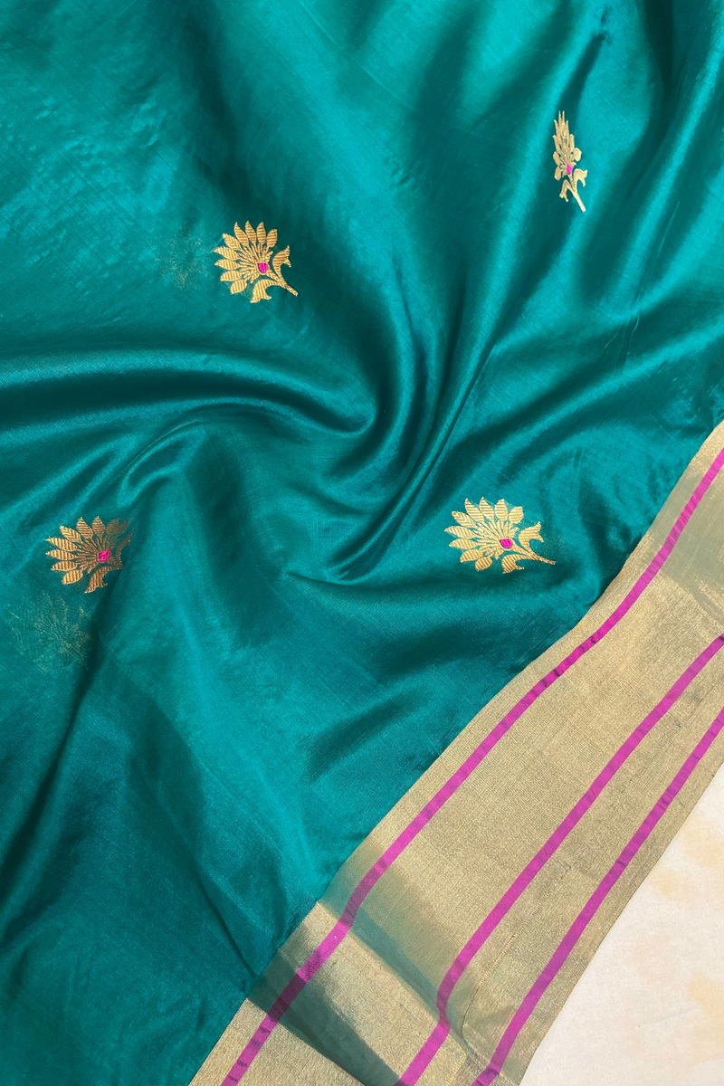 HOV Handloom Chanderi Silk Saree - Mughal Flower Buta - 47