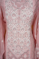 Chikankari Kurta Suits Set Embellished - Peach