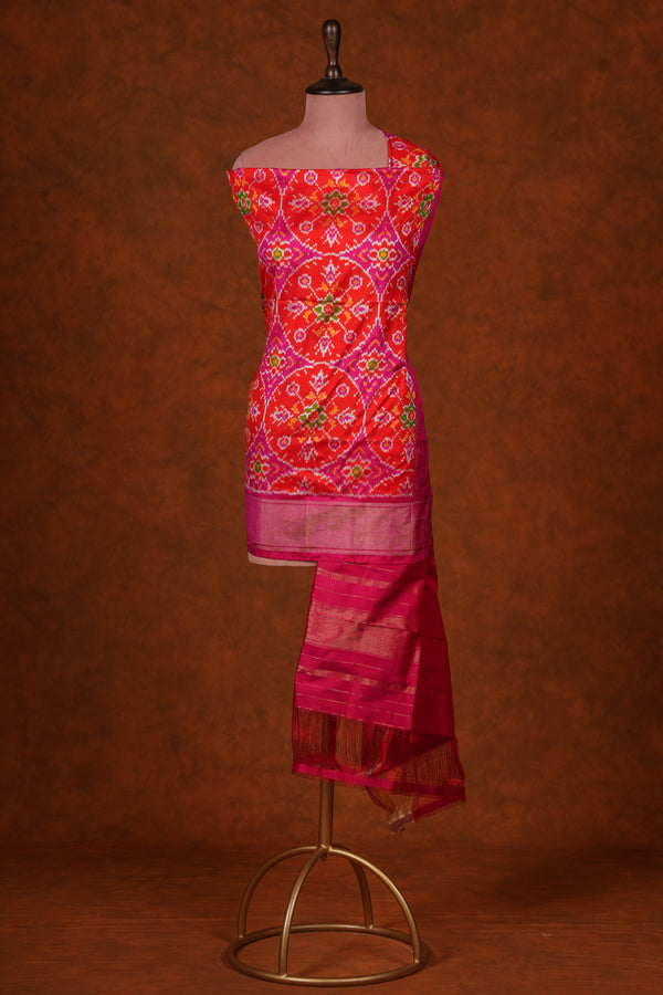 Handloom Silk Ikat Dupatta - Orange Pink