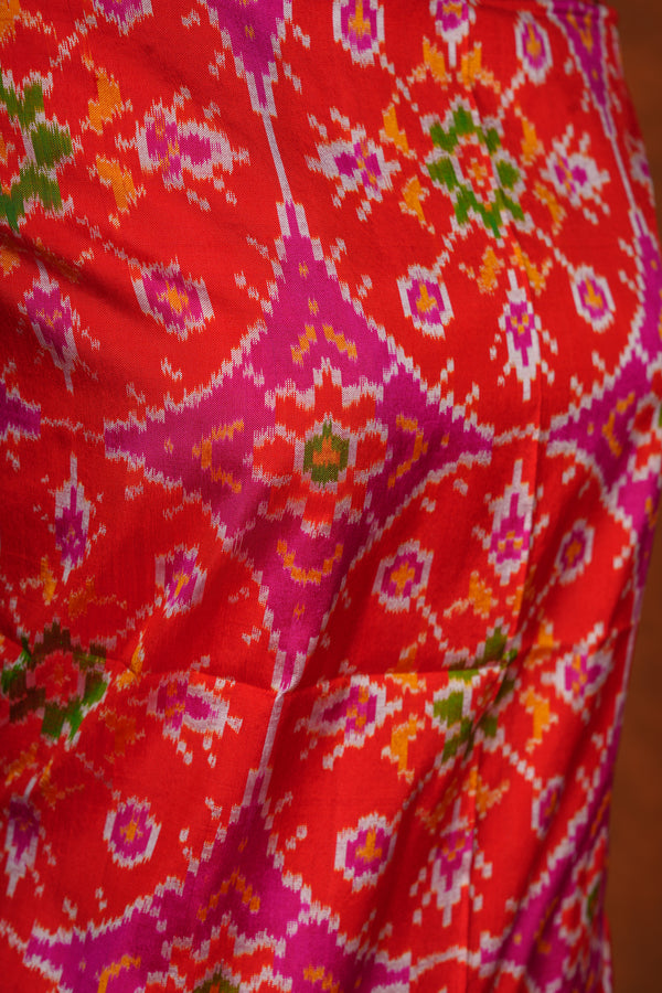 Handloom Silk Ikat Dupatta - Orange Pink