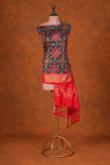 Handloom Silk Ikat Dupatta - Black Red