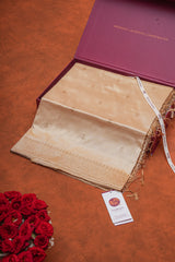 Real Zari Handloom Kadhua Banarasi Katan Silk Saree - Butidar - Beige Tulsi Floral