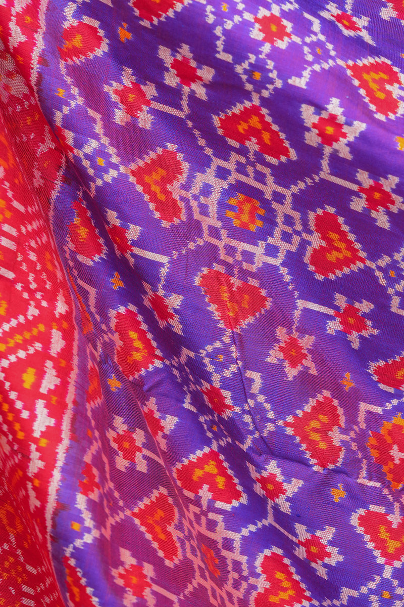 Handloom Ikat Silk Saree -Violet Heart Shape Motif