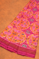 Handloom Ikat Silk Saree- Yellow Pink FIsh Motif