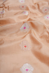 Handloom Kadhua Banarasi Katan Silk Saree - Butidar - Peach Minedar Floral