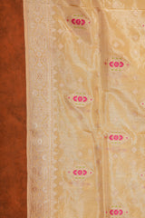 Real Zari Handloom Kadhua Banarasi Katan Silk Saree - Butidar - Yellow Geometric Chevron