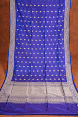 Handloom Kadhua Banarasi Katan Silk Saree - Butidar - Blue Sona Rupa Floral