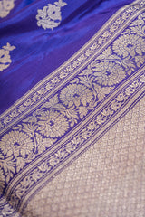 Handloom Kadhua Banarasi Katan Silk Saree - Butidar - Blue Sona Rupa Floral