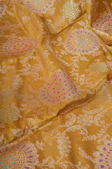 Real Zari Handloom Kadhua Banarasi Katan Silk Saree - Jaangla - Yellow Chakra Minakari