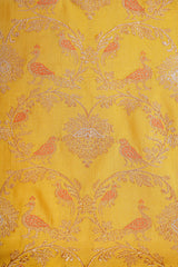 Real Zari Handloom Kadhua Banarasi Katan Silk Saree - Jaangla - Yellow Orange Minakari