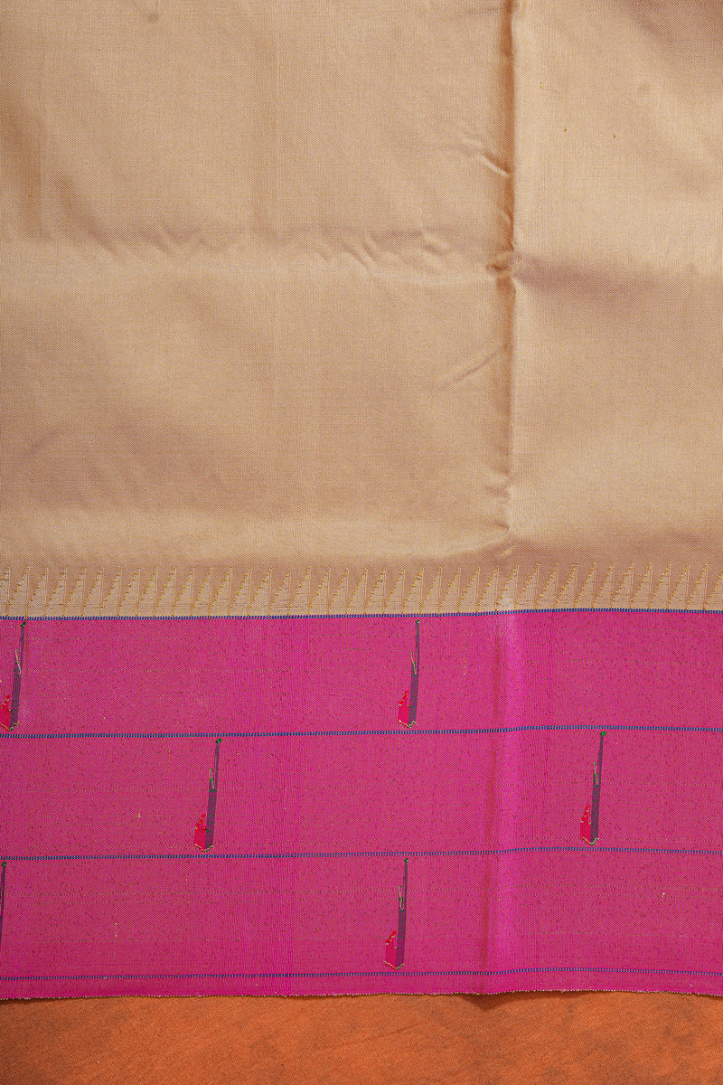 Handloom Paithani Silk Saree - Triple Muniya Beige