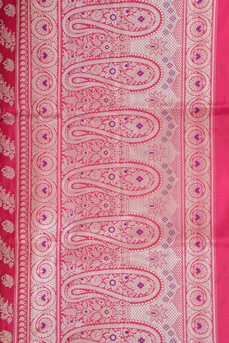 Real Zari Handloom Kadhua Banarasi Katan Silk Saree - Jaangla - Red Blue Minedar