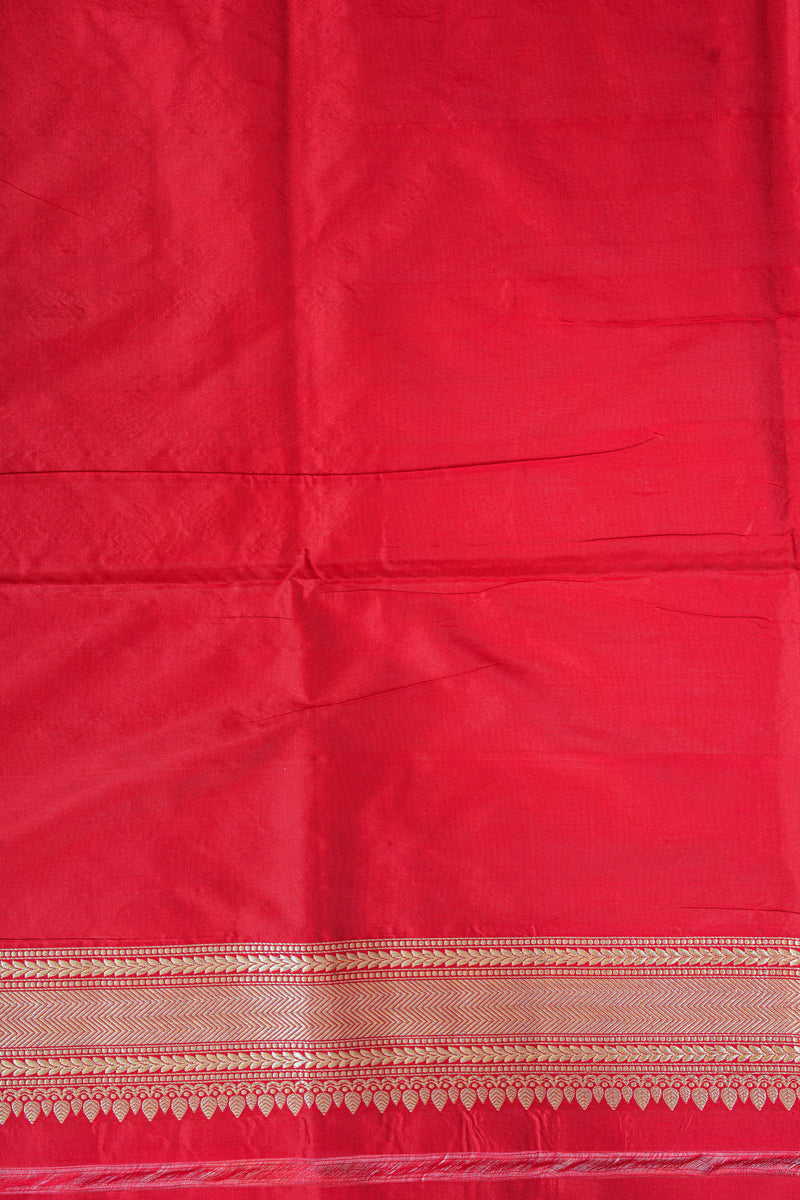 Real Zari Handloom Kadhua Banarasi Katan Silk Saree - Butidar - Red Chevron