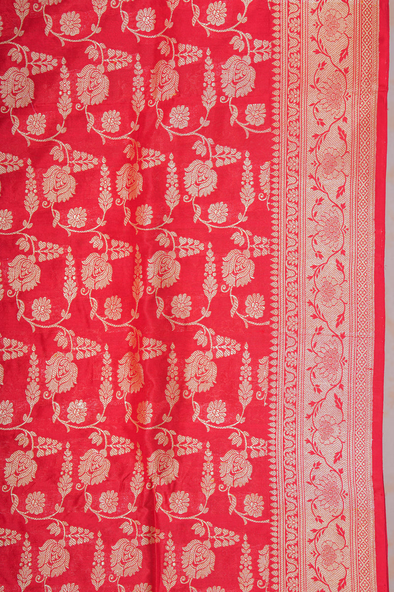 Real Zari Handloom Kadhua Banarasi Katan Silk Saree - Jaangla - Red