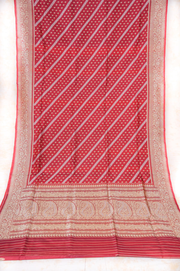 Real Zari Handloom Kadhua Banarasi Katan Silk Saree - Jaangla - Red Sona Rupa