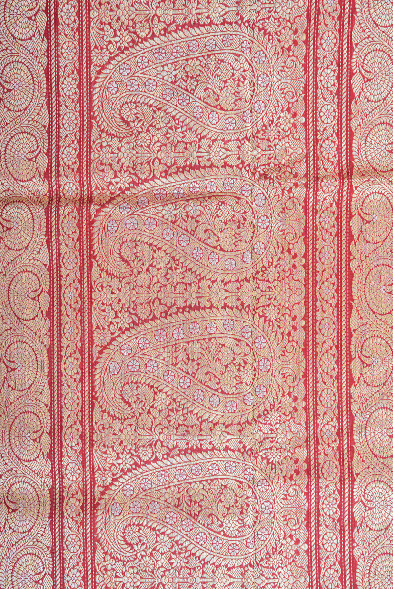 Real Zari Handloom Kadhua Banarasi Katan Silk Saree - Jaangla - Red Sona Rupa