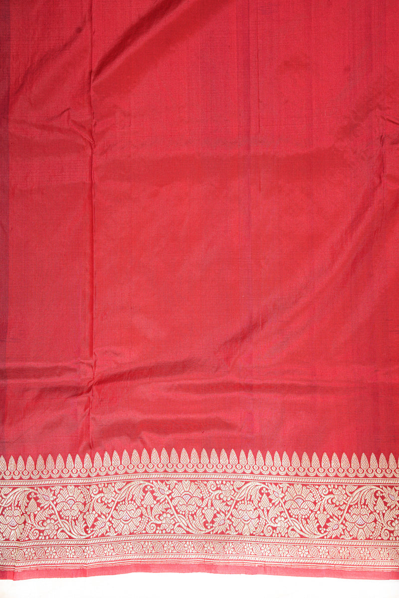 Real Zari Handloom Kadhua Banarasi Katan Silk Saree - Jaangla - Red Sona Rupa