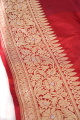 Real Zari Handloom Kadhua Banarasi Katan Silk Saree - Jaangla - Red Sona Rupa