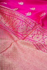 Handloom Kadhua Banarasi Katan Silk Saree - Butidar - Pink Sona Rupa Floral