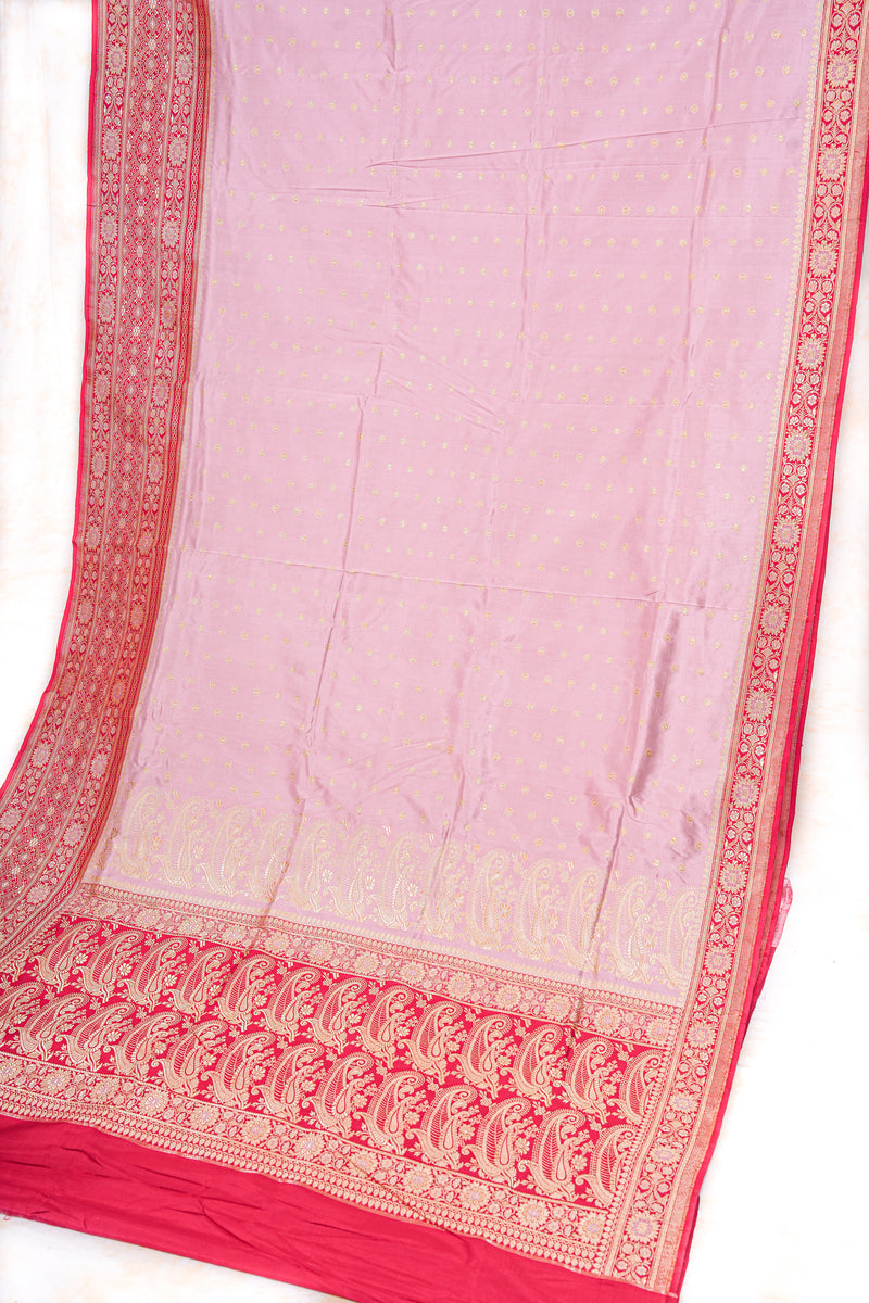All Gold Zari Banarasi Shalu Pastel Pink  Real Zari Saree- Real gold zari